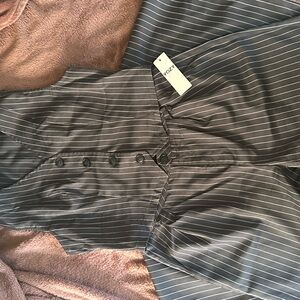 Navy Blue Pinstripe Button-Up Set